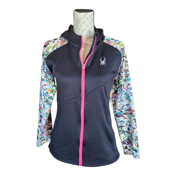 Spyder Girls Crush Black Kaleidoscope Print Hoodie Zip Jacket 18 - Picture 3 of 8